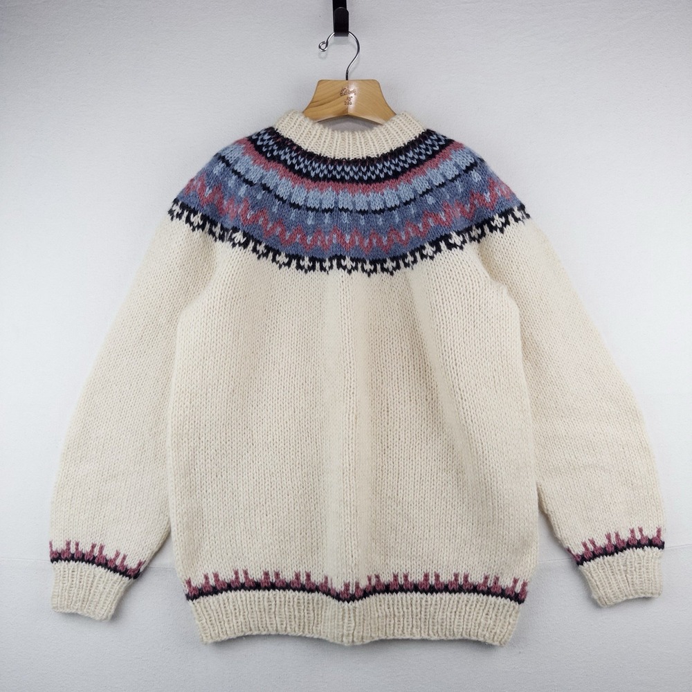 80's Vtg Stockholm Fair Isle Nordic Yoke Wool Sweater Chunky Denmark Knit Large